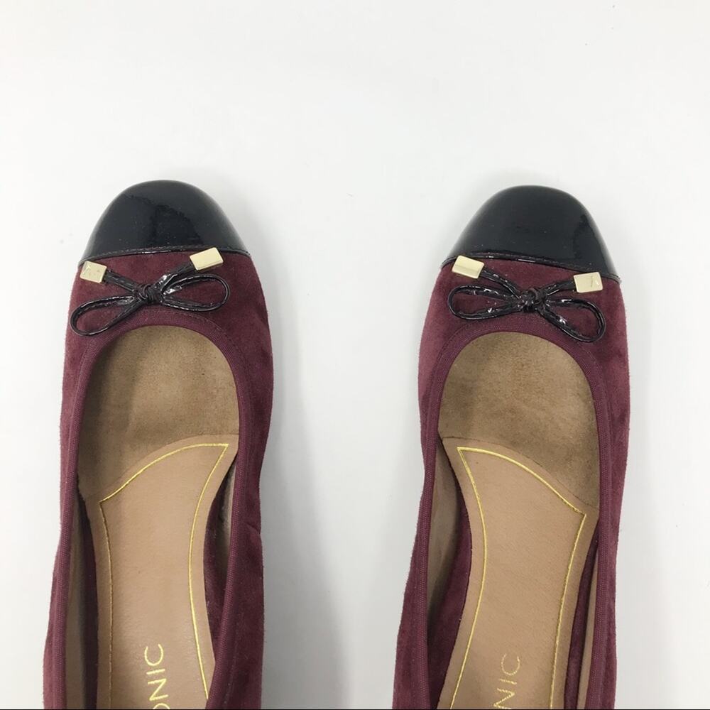 Vionic Daphne Suede Patent Block Heel Bow Low Pump Shoes Merlot Black Burgundy 8 - Picture 6 of 13